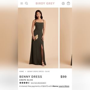 Birdy Grey Formal Dress- BENNY- CREPE DRESS - OLIVE (Size Medium)